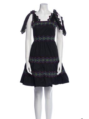 Umi Black Embroidered Mini Dress with Multicolor Trim